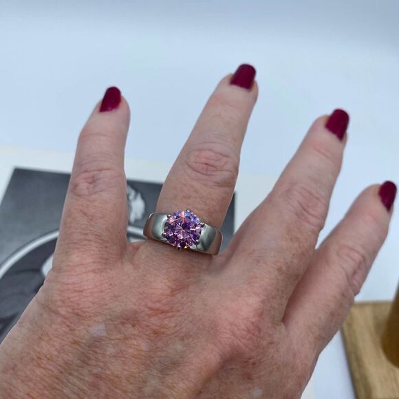 Pink CZ Solitaire Stainless Steel Ring Sizes 6,7,8,9 - Picture 6 of 6